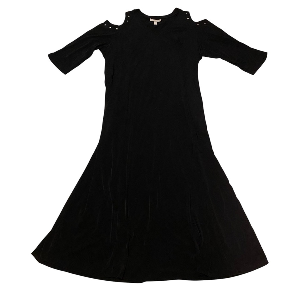 Woman Within Black Cold Shoulder Knee Length Dress with Pockets
